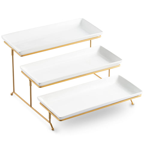 LYEOBOH soporte triple nivel blanco, ideal para servir aperitivos y postres con elegancia.