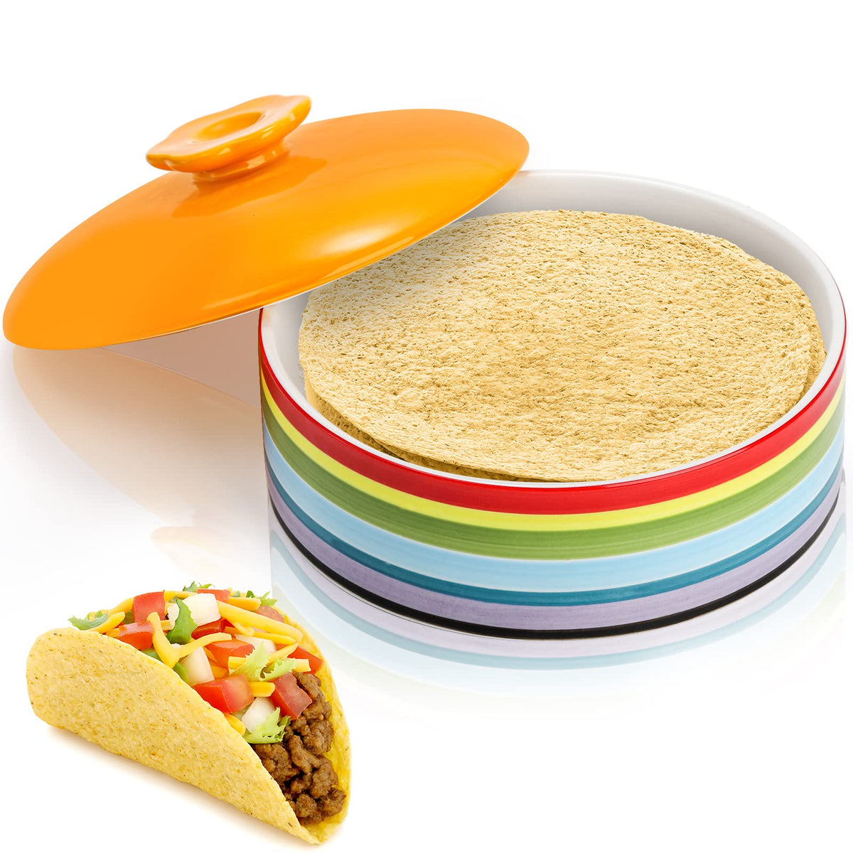 Lyellfe calentador de tortillas cerámico con tapa mantiene tibias las tortillas durante la comida