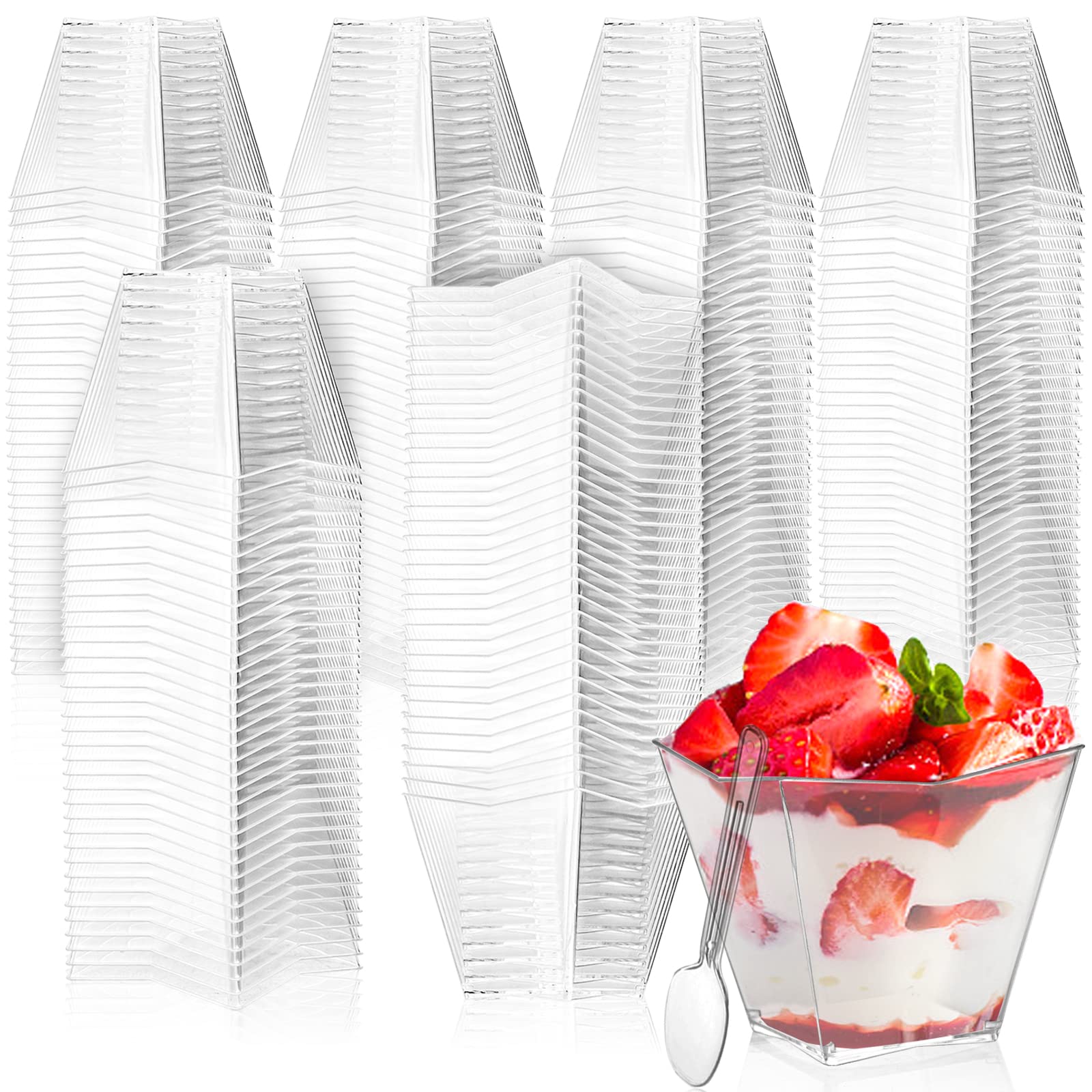 Lyellfe copa cuadrada postre 4 oz con cuchara, presenta postres con estilo claro.