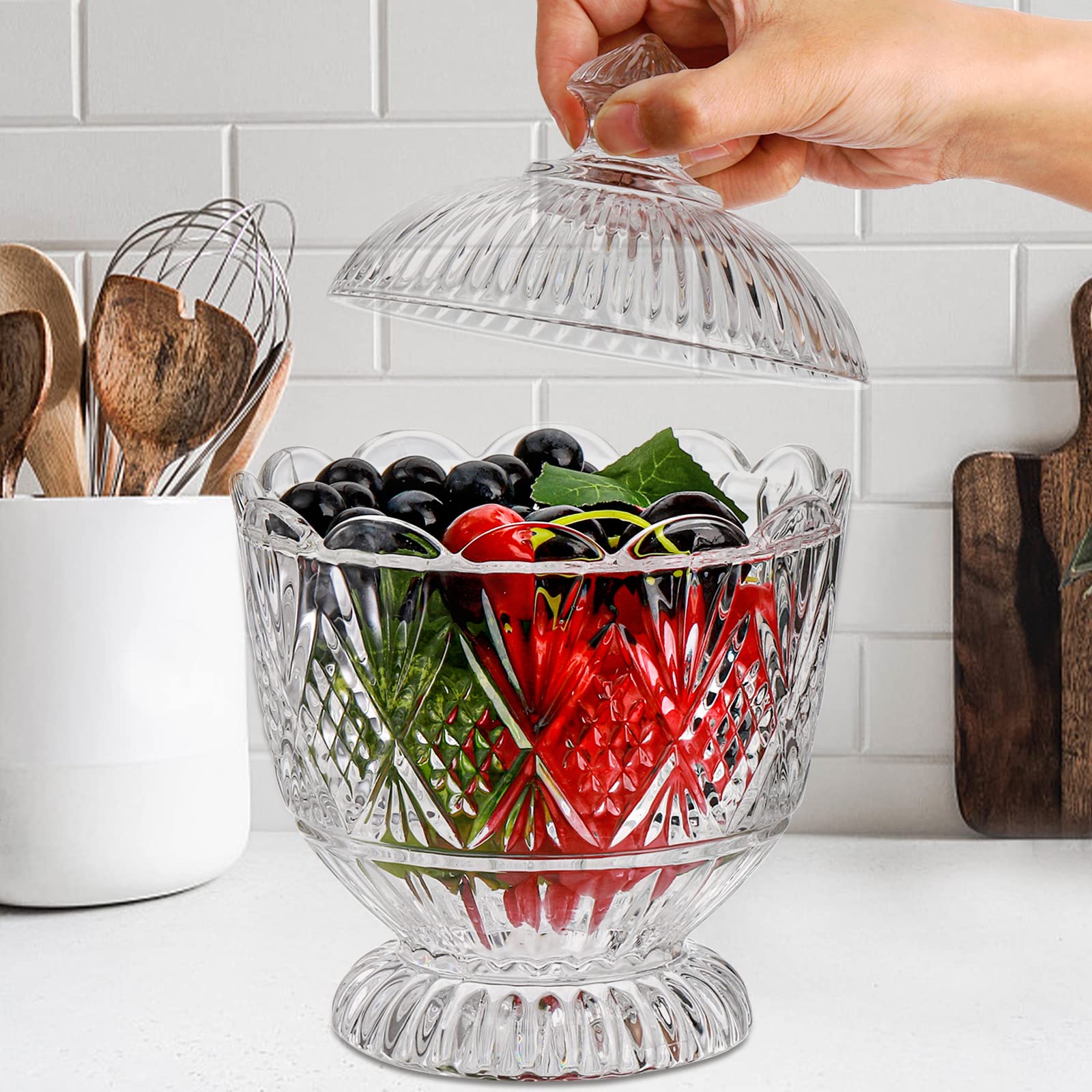 Lyellfe expositor mesa cristal con tapa, resistente para servir aperitivos y frutos