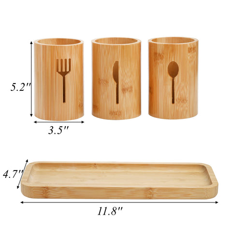 Lyellfe organizador bambú con drenaje, favorece secado natural de utensilios.