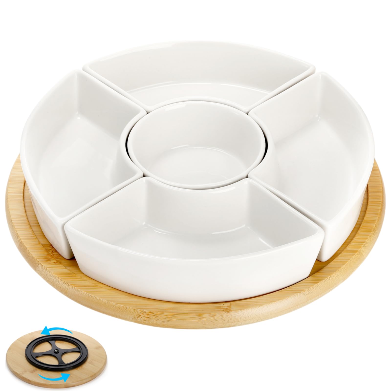 Lyellfe plato-servir-dividido-giro-360 facilita compartir entre comensales.