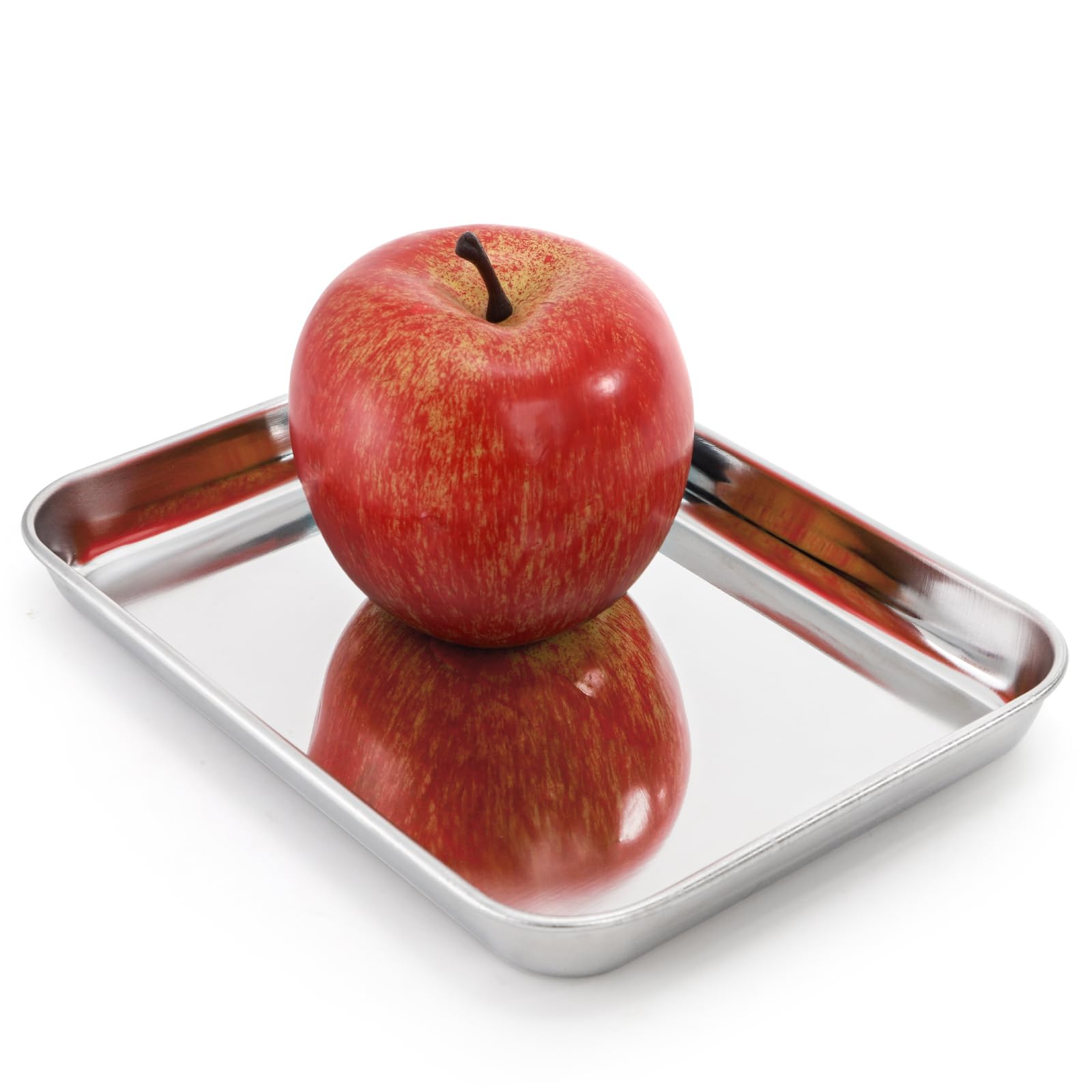 Lyellfe plato de acero inoxidable con bordes redondeados para mesa limpia.