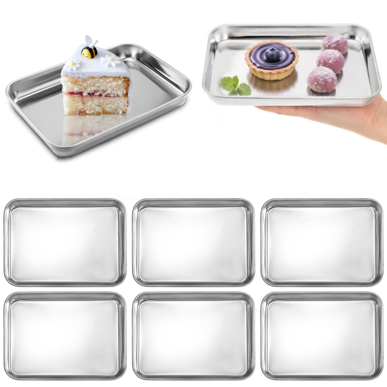 Lyellfe seis platos pequeños de acero inoxidable, aptos para horno y uso diario.
