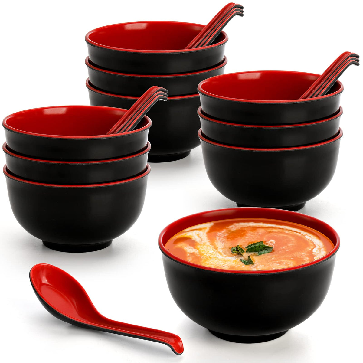 Lyellfe set de 10 tazones miso con cucharas, ideal para servir a la familia