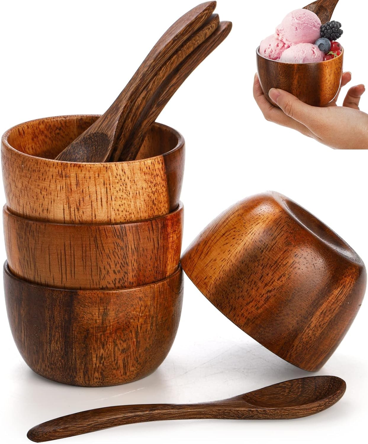 Lyellfe set de tazones acacia con cucharas para aderezos y salsas, listo para servir.