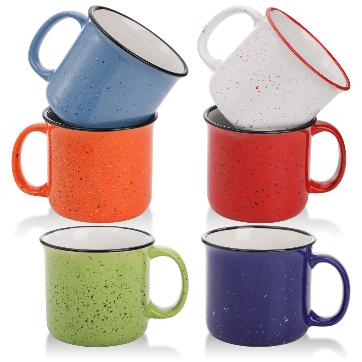 Lyellfe juego de tazas cerámicas para campamento, conjunto de seis colores variados.