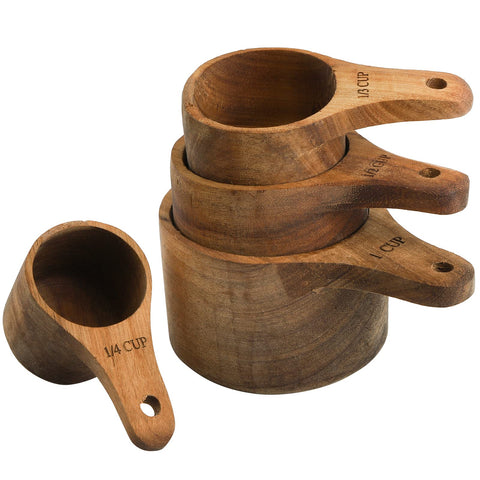 Lyellfe juego de tazas medidoras de acacia apilables con mango para ahorrar espacio.