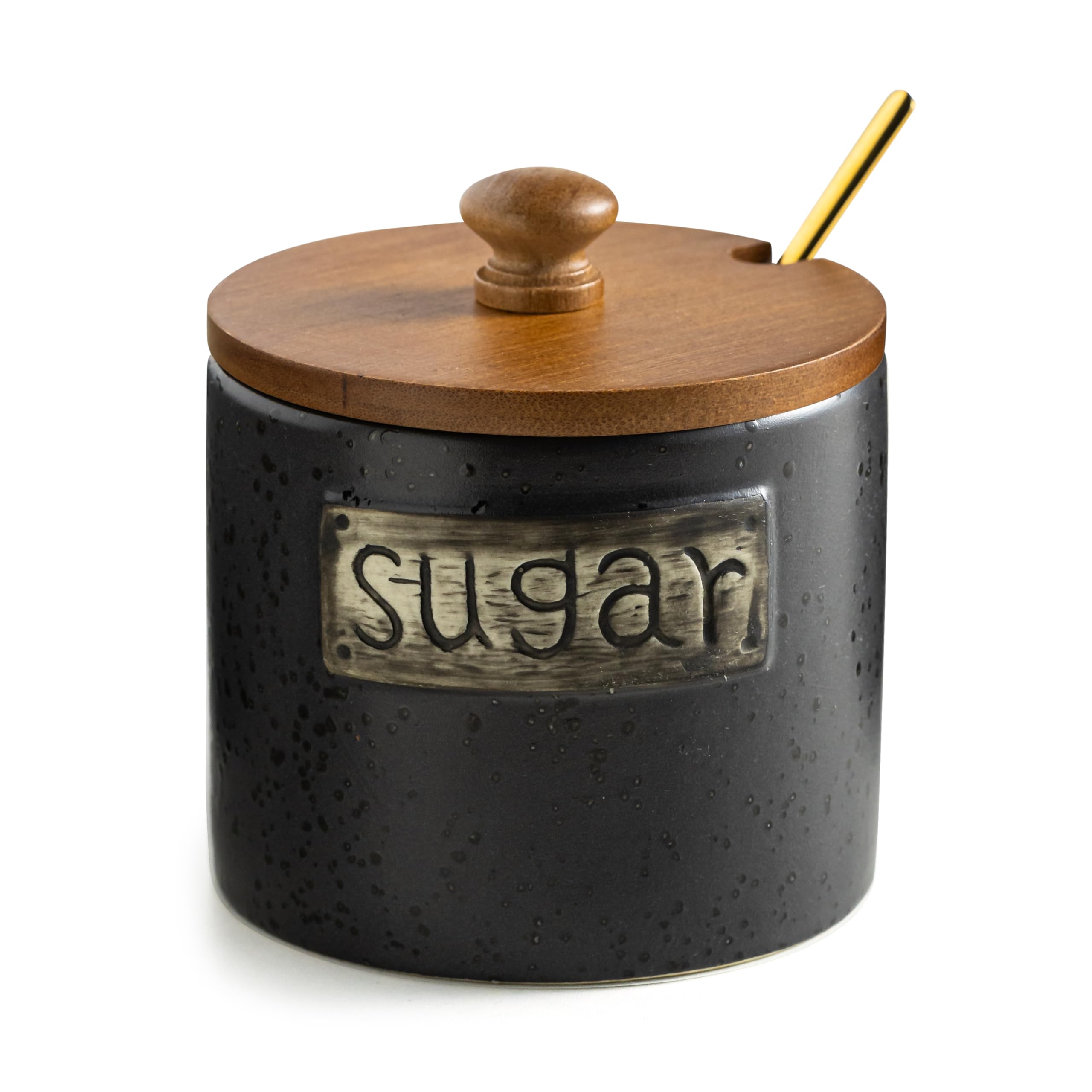 LYEOBOH azucarera negra con tapa y cuchara, ideal para barra de café