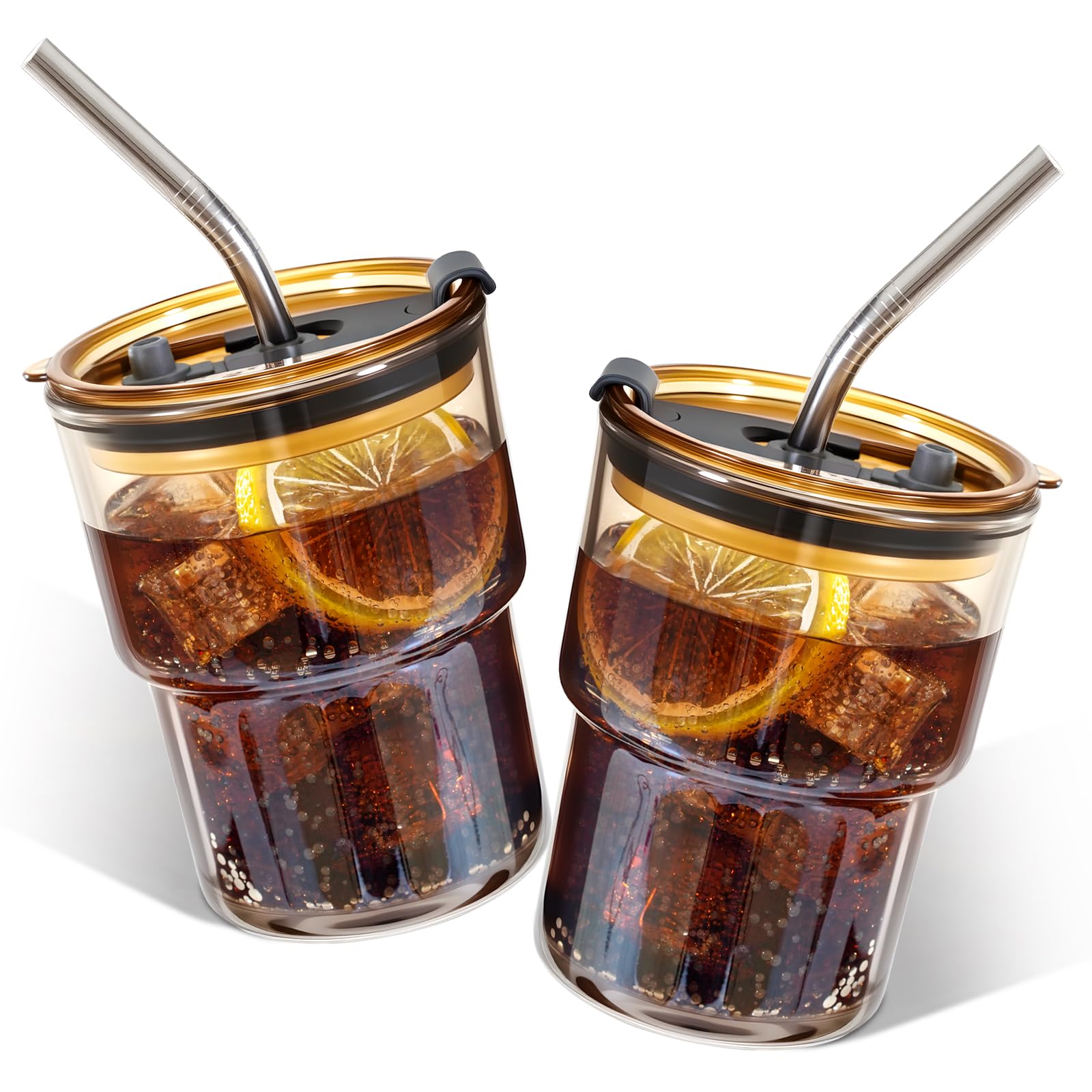 Vaso de vidrio Lyghei con tapa y pajilla para café frío