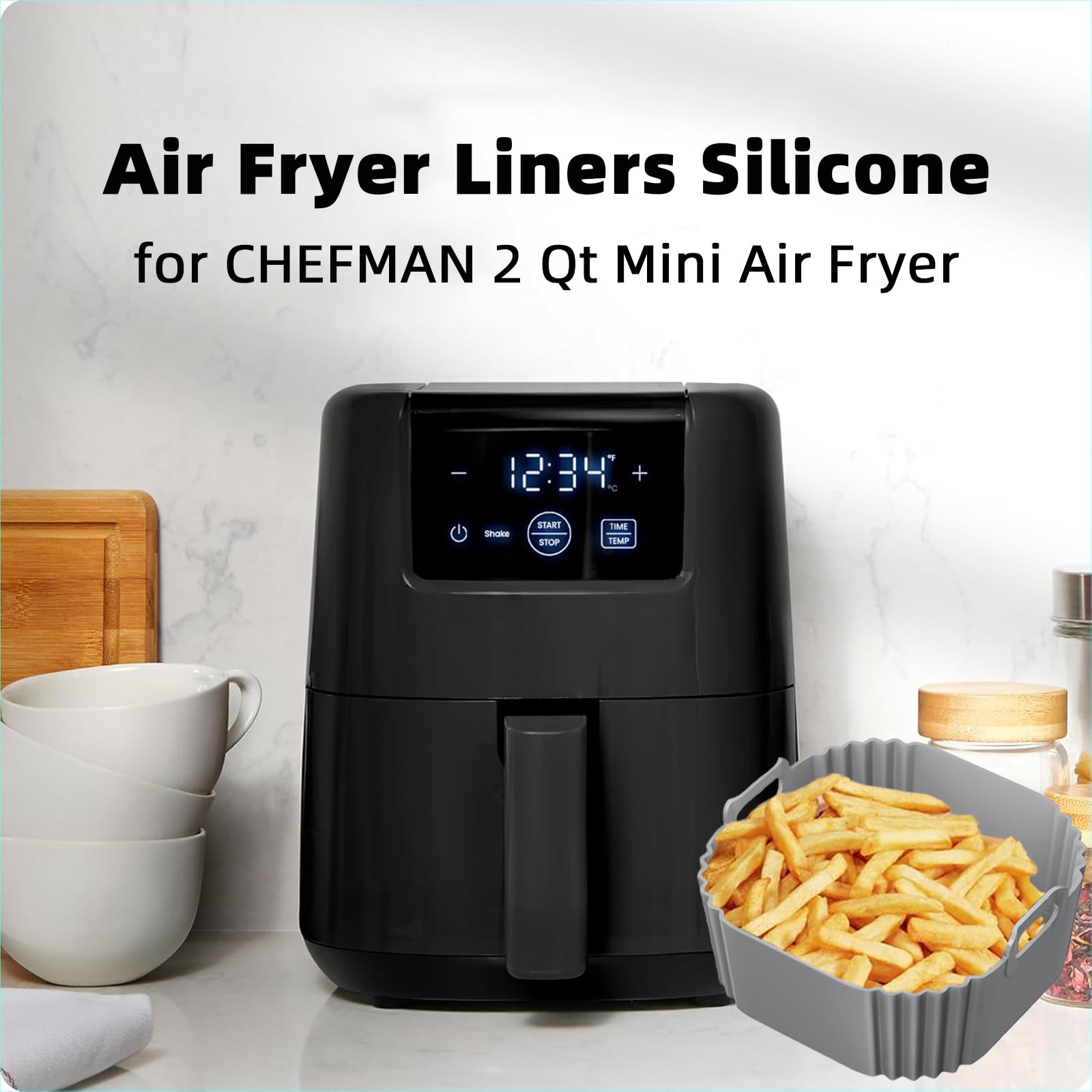 LYHOLKEER forro de silicona para freidora de aire 2qt, asas dobles para manipulación segura.