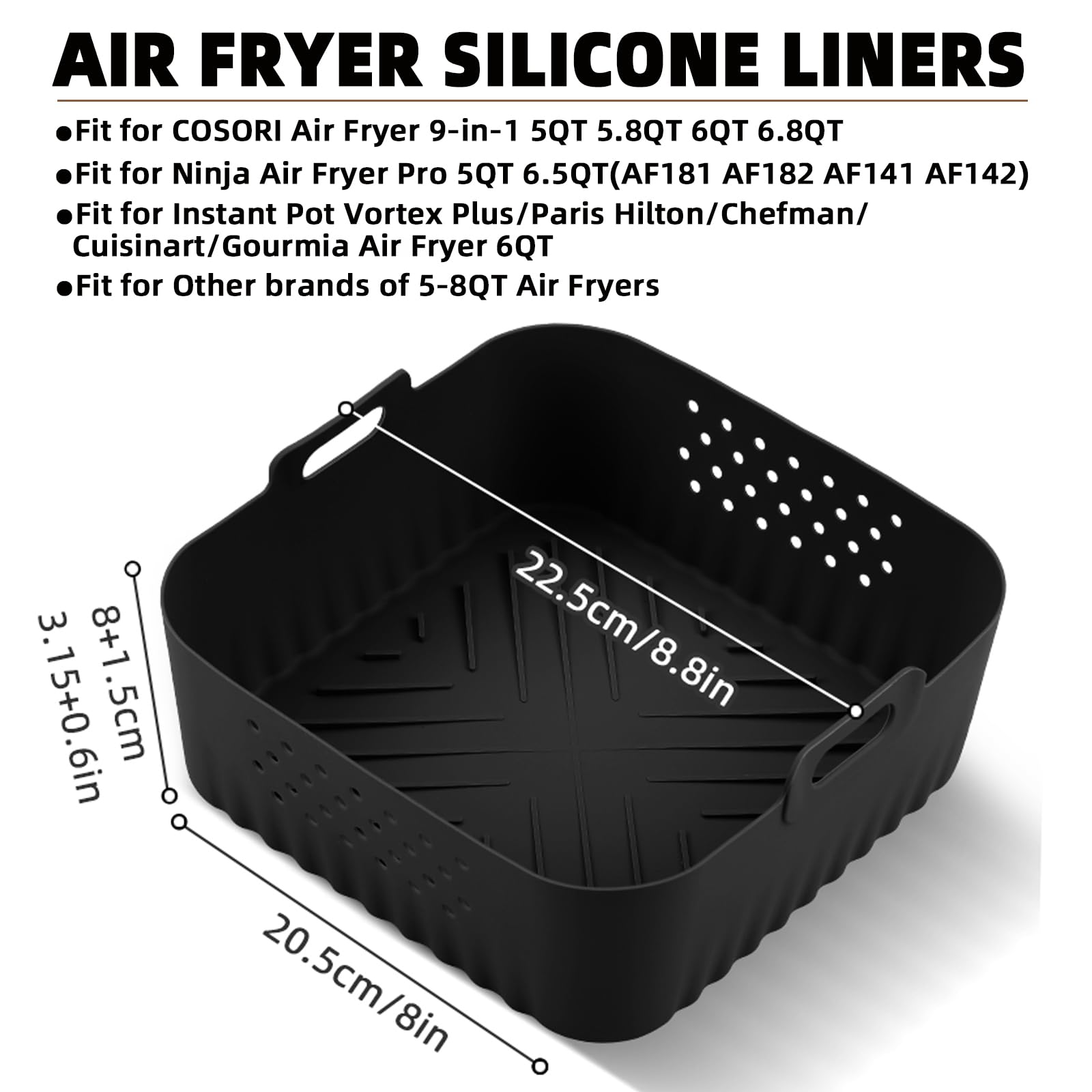 Lyholkeer liner silicona para air fryer, borde superior de 8.8 pulgadas para calor parejo.