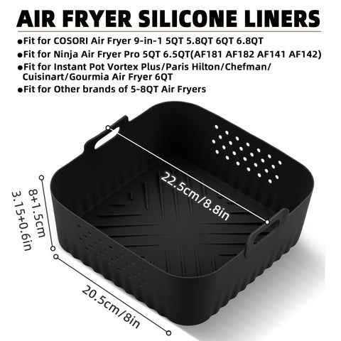 Lyholkeer liner silicona para air fryer, borde superior de 8.8 pulgadas para calor parejo.