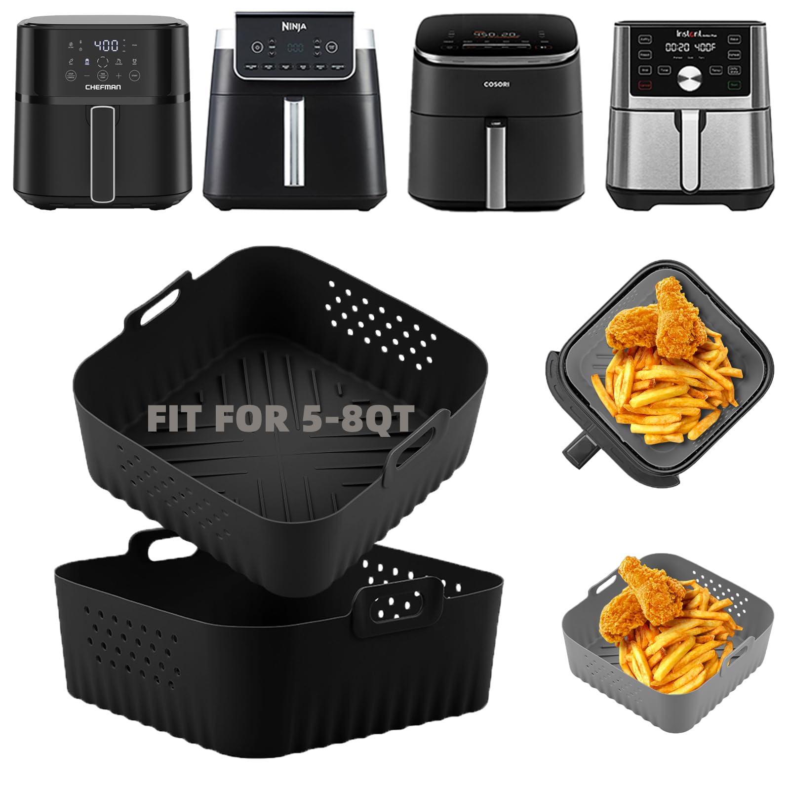 Lyholkeer liner silicona para air fryer, base de 8 pulgadas para cocción uniforme.