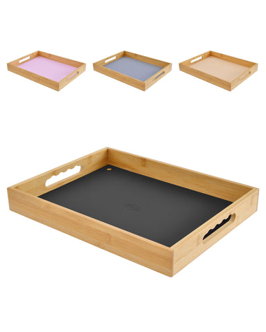 Bandeja LYNG de bambú con silicona desmontable, anti deslizamiento y apta para lavavajillas.