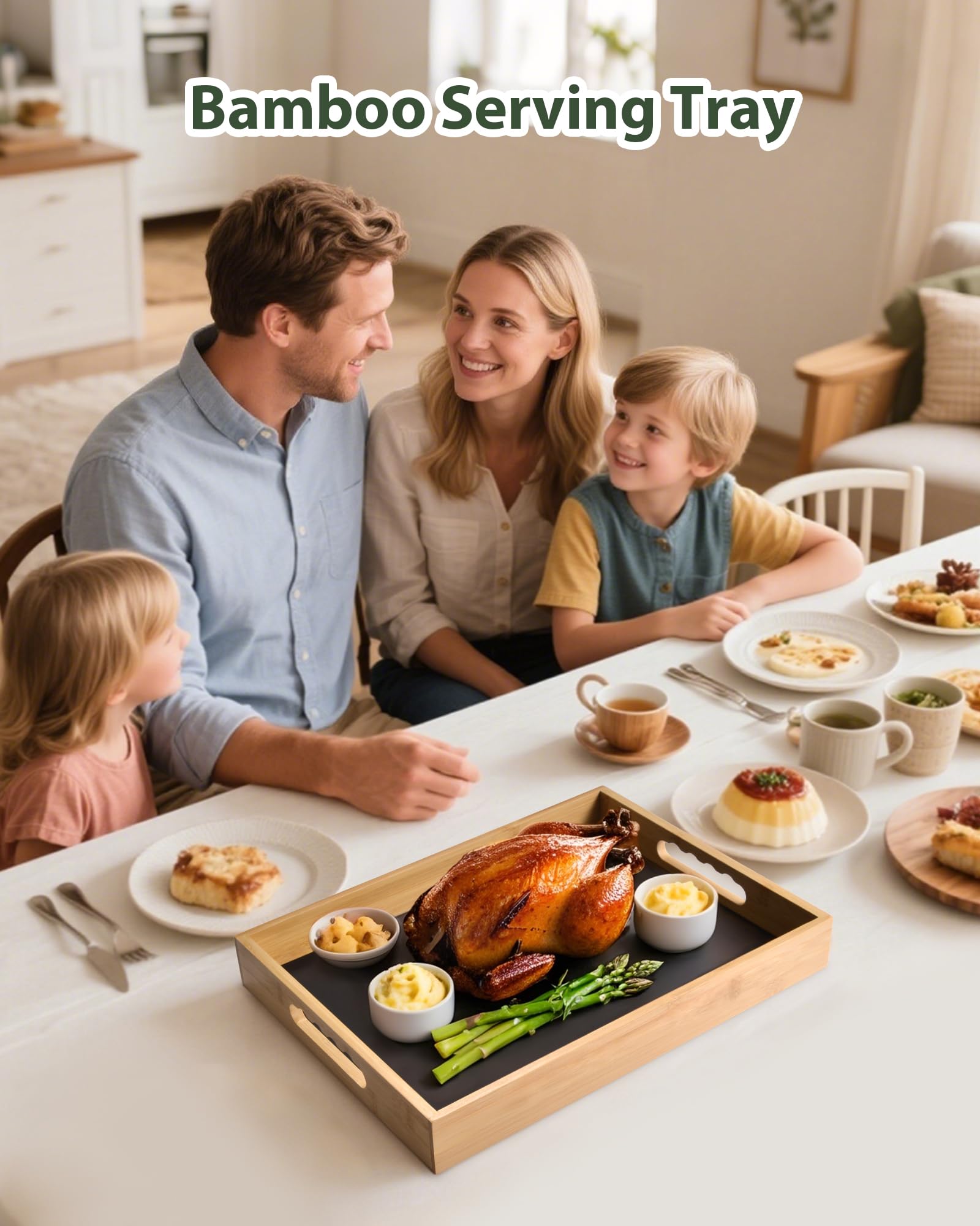 Bandeja LYNG de bambú con mango ergonómico, capaz de transportar hasta 6,8 kg.