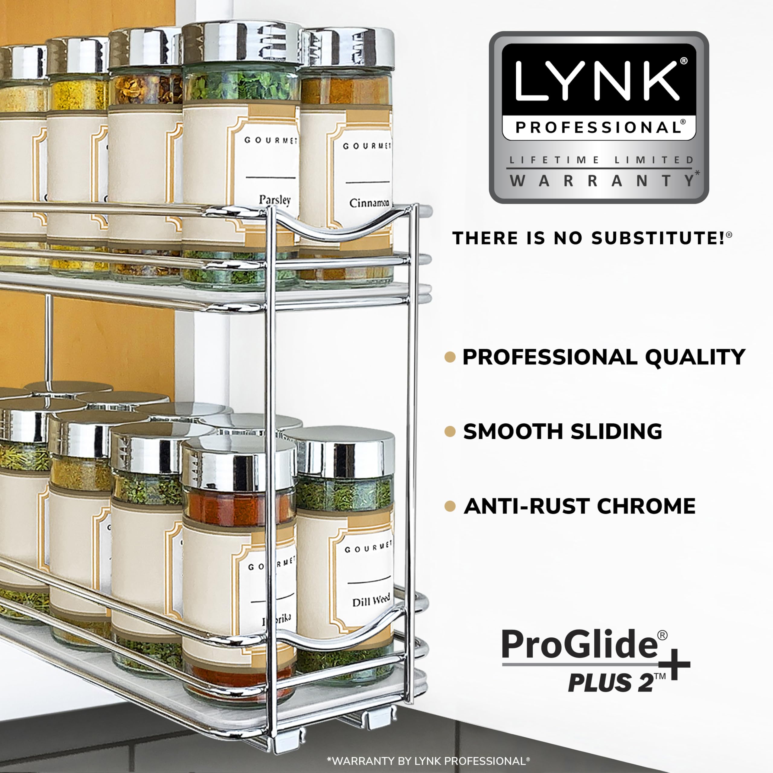 LYNK PROFESSIONAL cajón deslizante para especias cromado, aprovecha espacio vertical en armario.