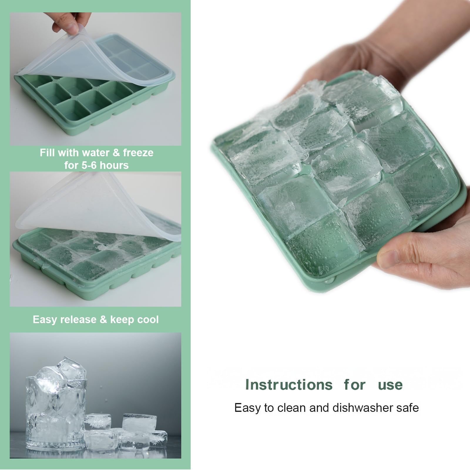 Bandejas LYQOQYL con dimensiones 7.3 x 5.1 pulgadas, llenado cómodo y cubos uniformes.