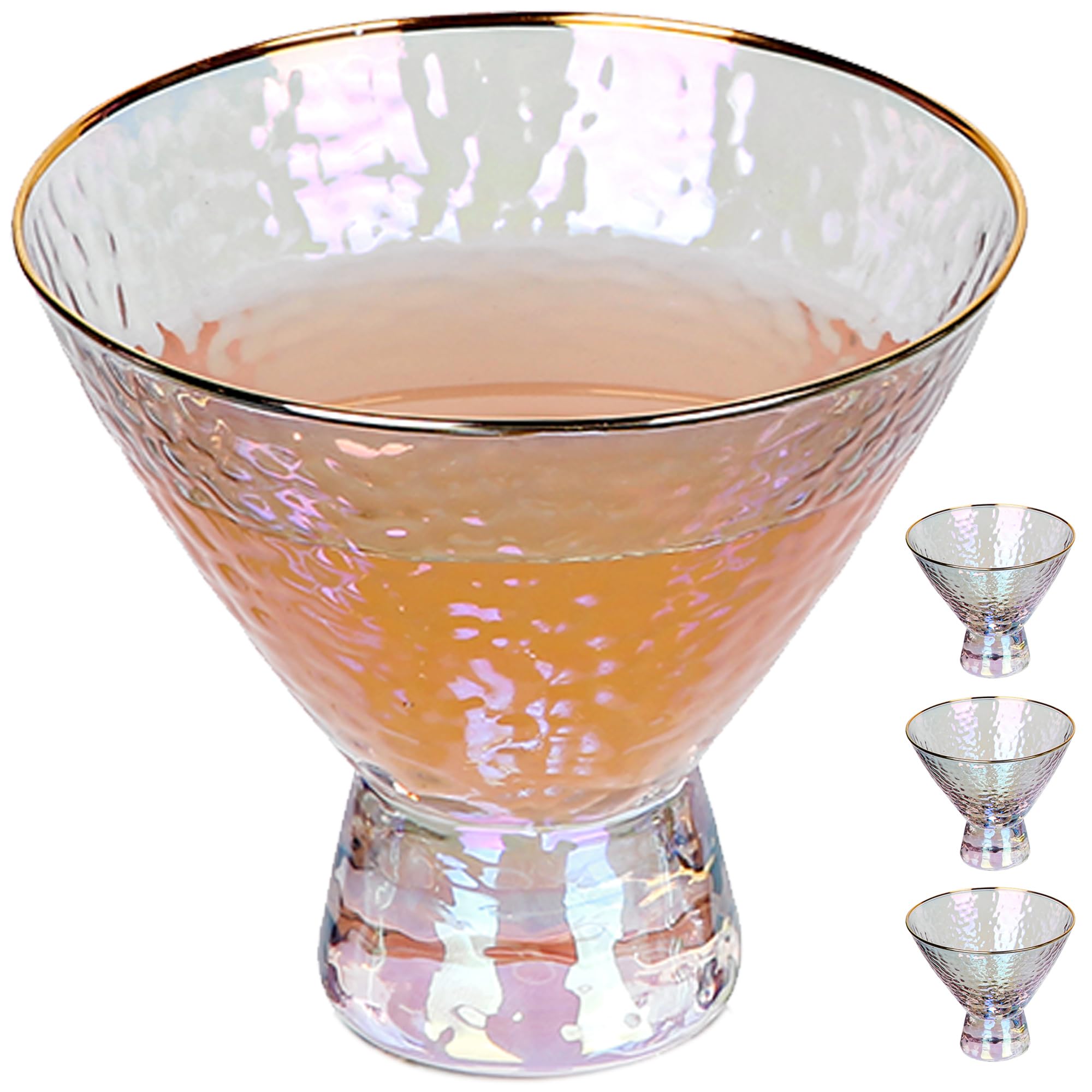 Lysenn vaso martini sin tallo con borde dorado para cócteles elegantes.