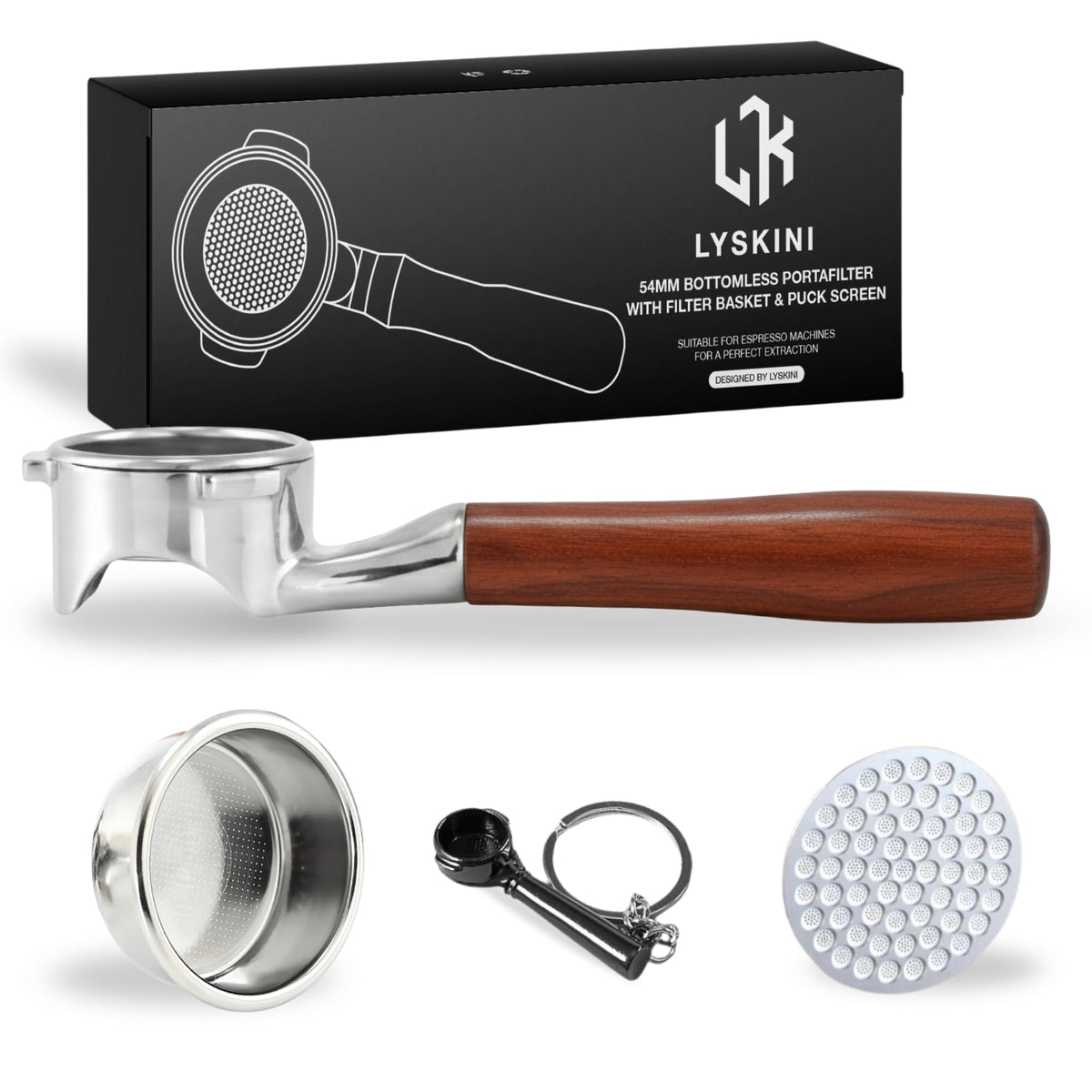 LYSKINI portafiltro 54 mm desnudo con base plana para extracción estable.
