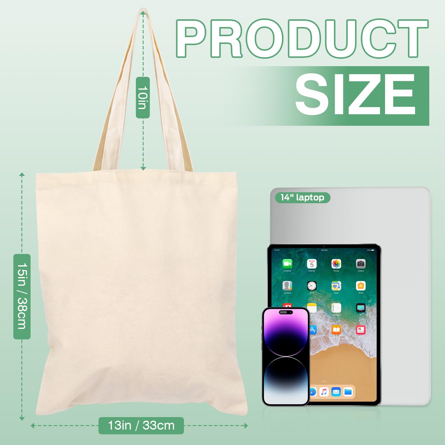 Lzerking bolsa tote canvas, vista lateral para proyectos hechos a mano.