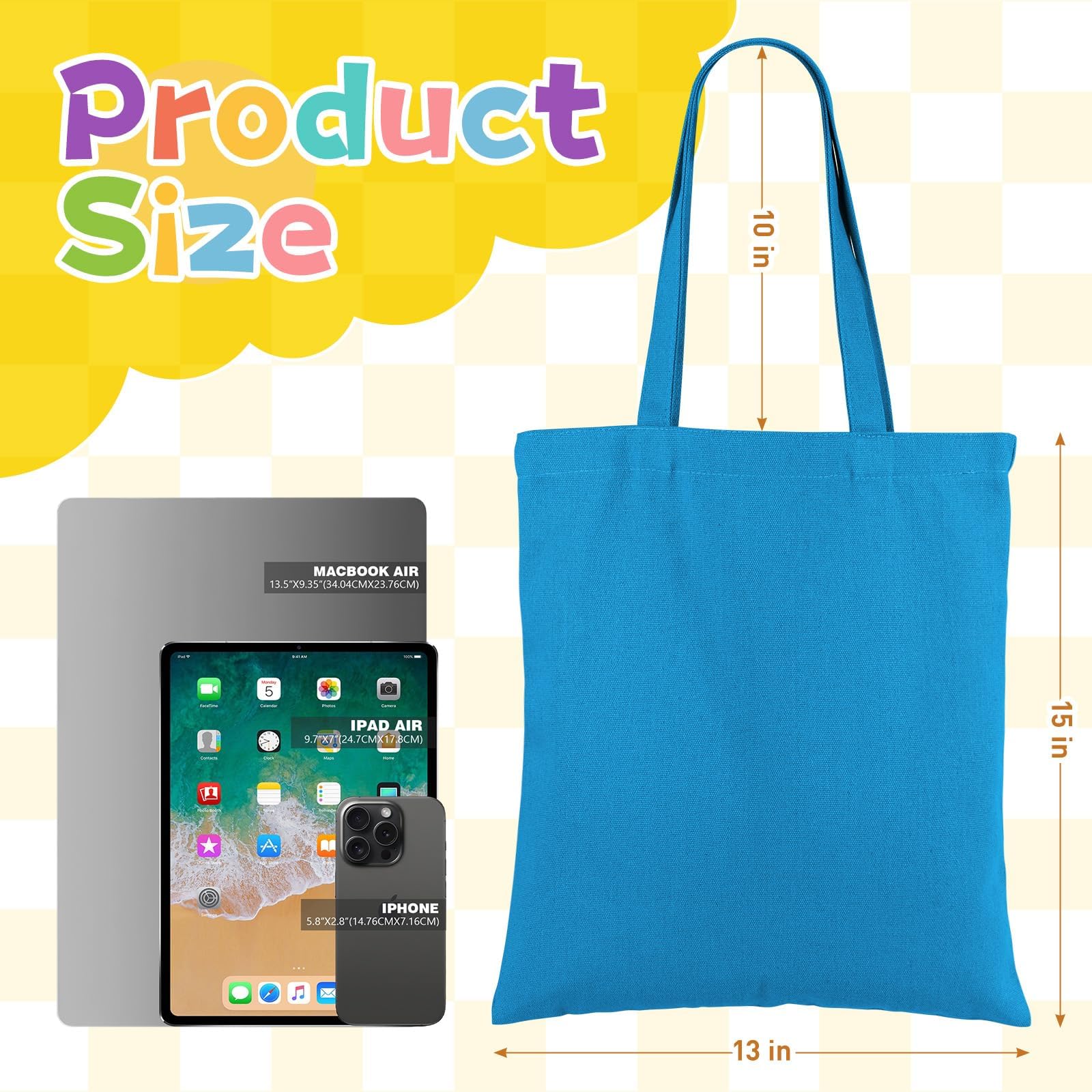 Bolsa tote Lzerking de 13x15 pulgadas, amplio espacio para libros y compras.