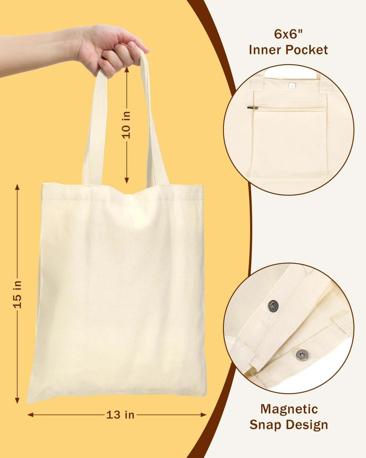 Lzerking bolsa tote con bolsillo interior 6x6, organización rápida para llaves y teléfono.