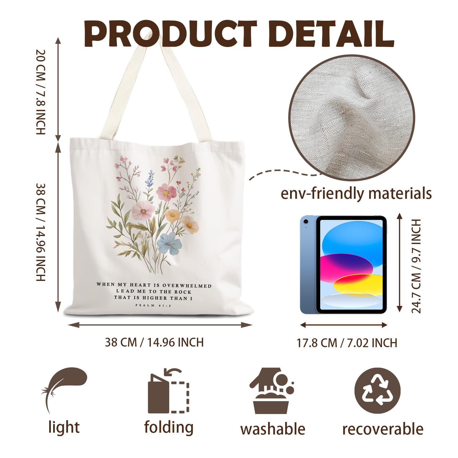 LZYRF bolsa tote boho floral, detalle de arte, perfecta para llevar libros.