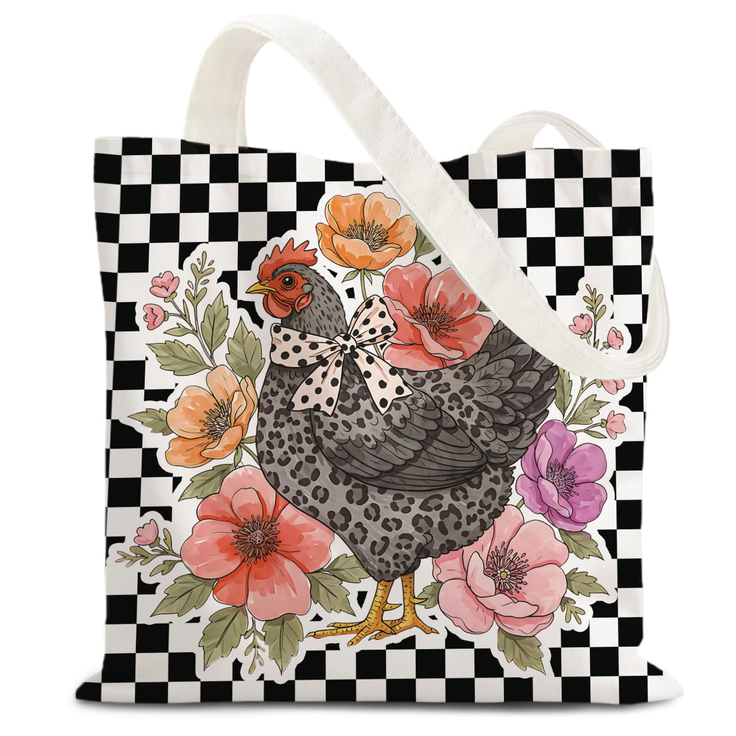 Bolsa tote LZYRF Leopardo a cuadros con gallinas, ideal para compras diarias y transporte seguro.