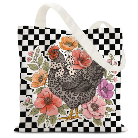 Bolsa tote LZYRF Leopardo a cuadros con gallinas, ideal para compras diarias y transporte seguro.