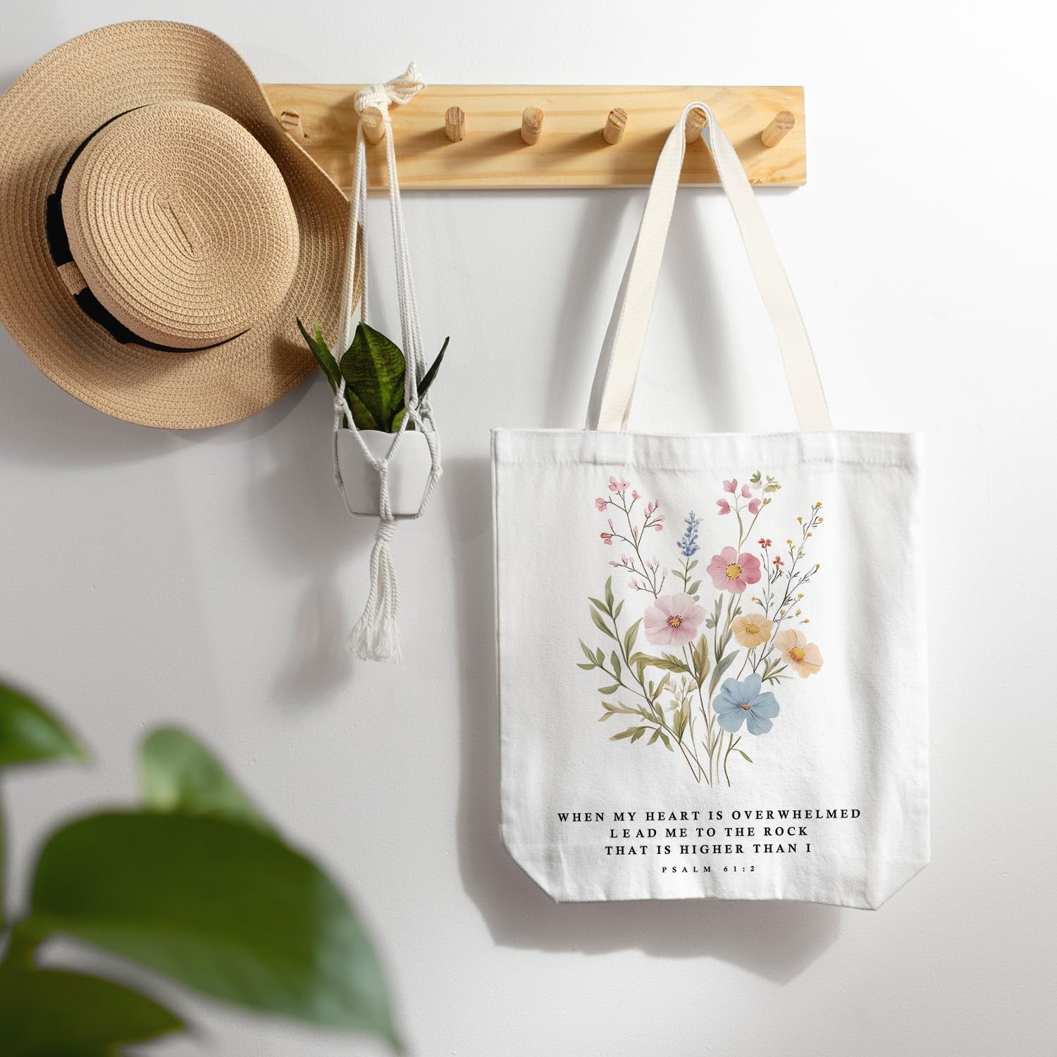 LZYRF bolsa tote con Salmo 61:2, texto visible, ideal para momentos de reflexión.