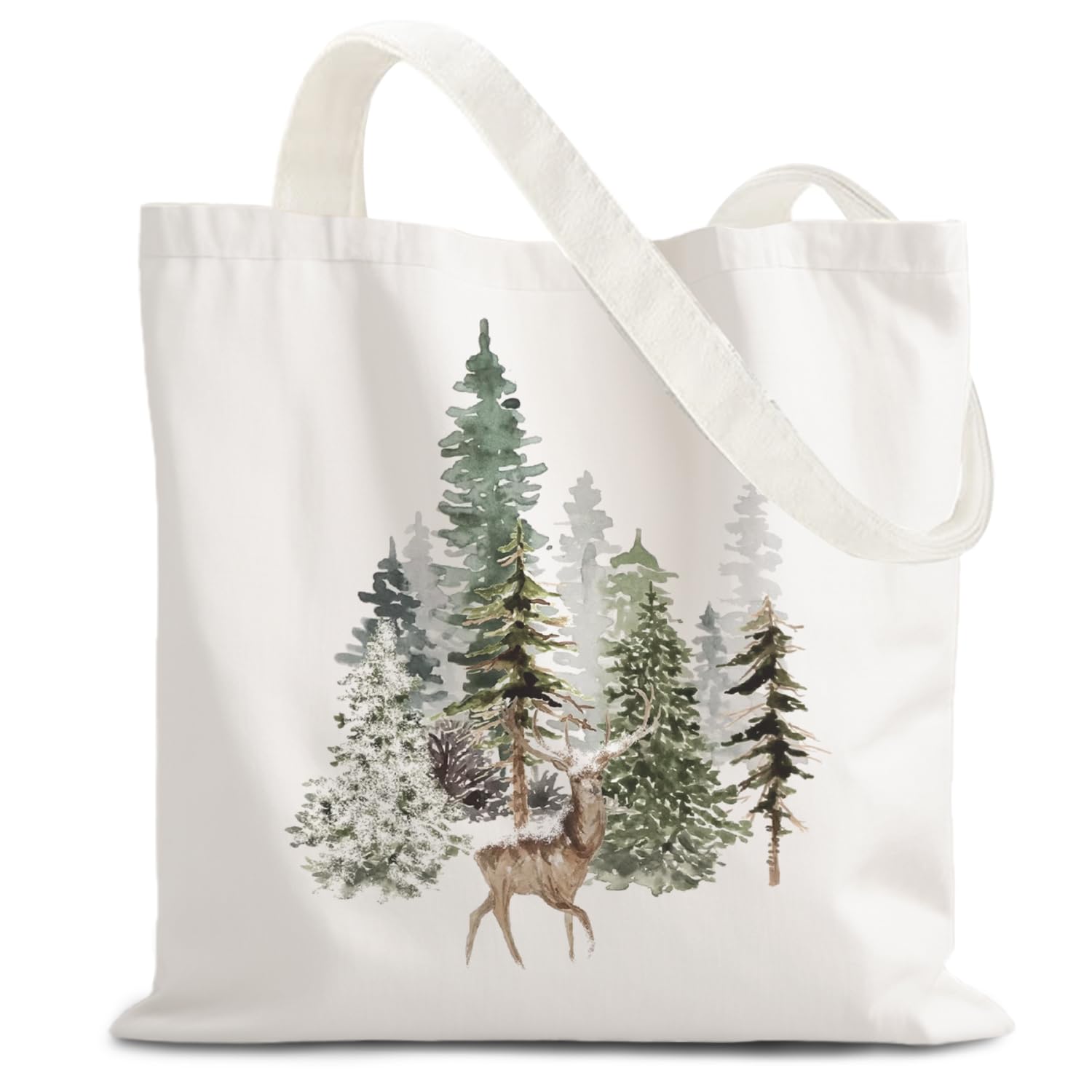 bolso LZYRF de lona con pino y ciervo, ideal para uso diario.