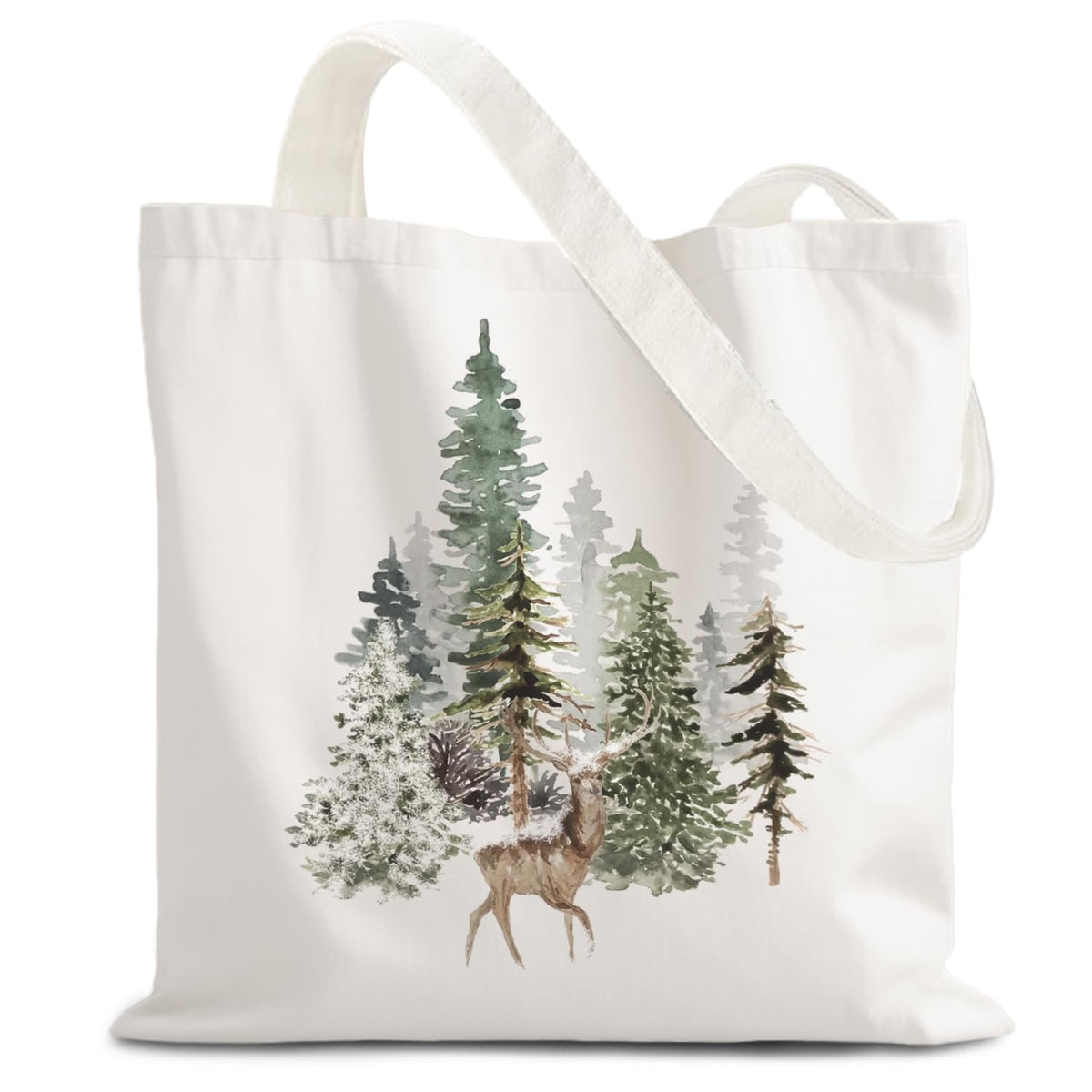bolso LZYRF de lona con pino y ciervo, ideal para uso diario.