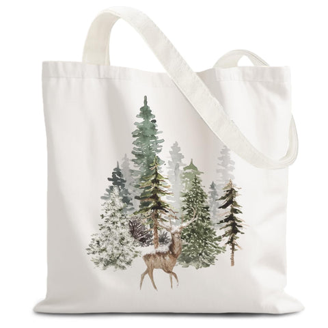 bolso LZYRF de lona con pino y ciervo, ideal para uso diario.