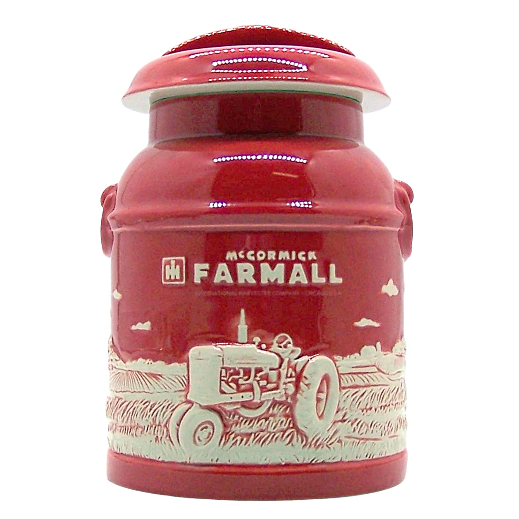 M Cornell IH Farmall tarro galletas de cerámica con relieve, ideal para exhibir en la cocina.