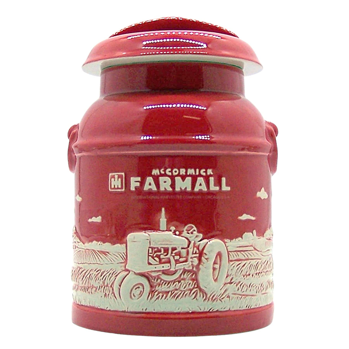 M Cornell IH Farmall tarro galletas de cerámica con relieve, ideal para exhibir en la cocina.
