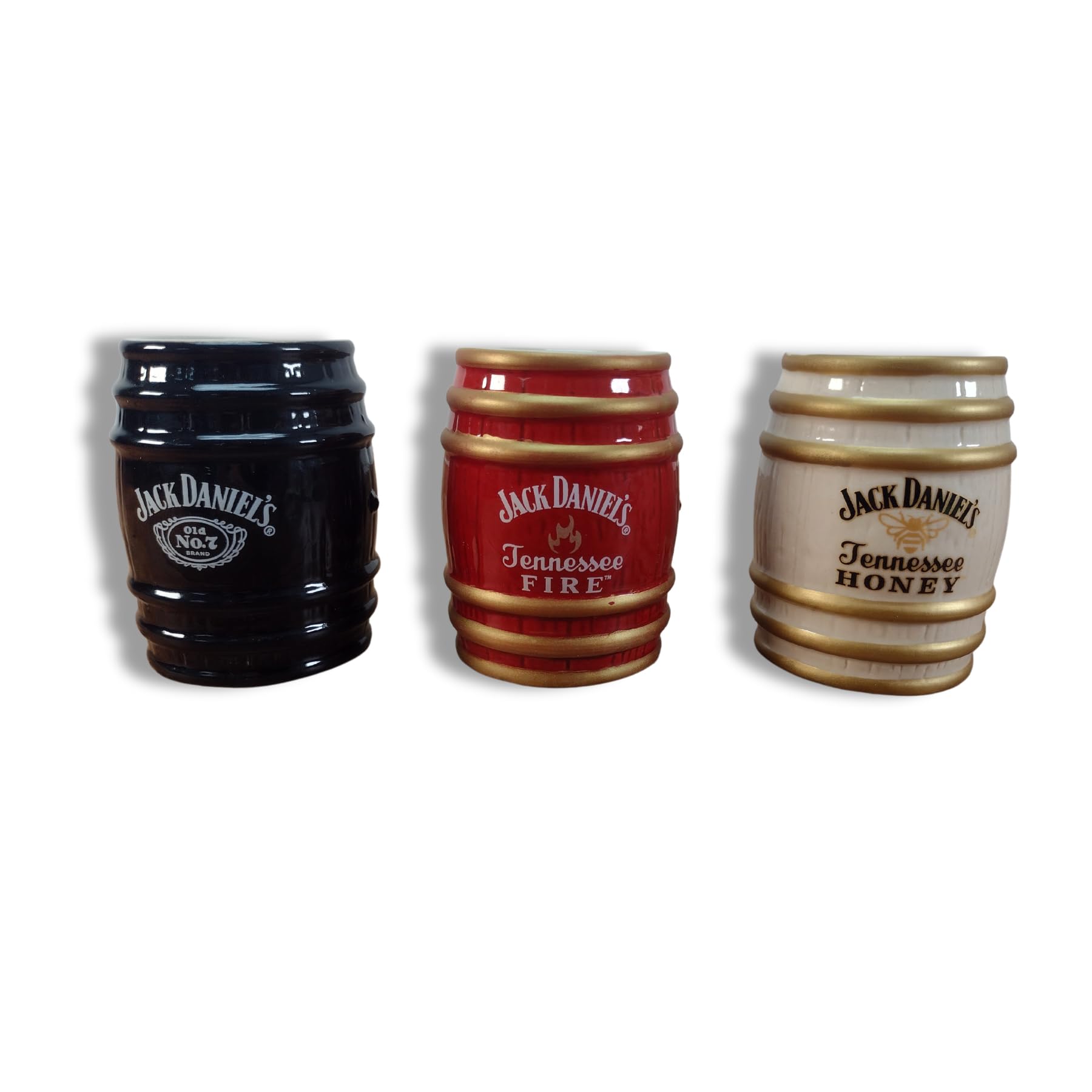 Detalle lateral de vaso Jack Daniel's, diseño barril.