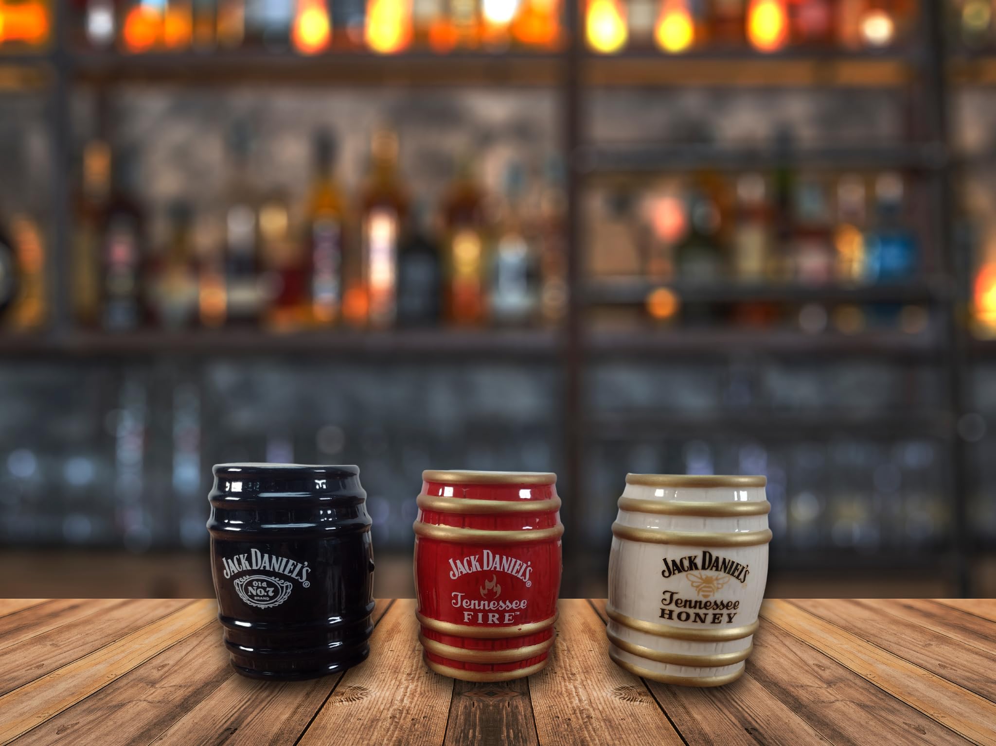 Conjunto de tres vasos Jack Daniel's, imagen en estuche regalo.