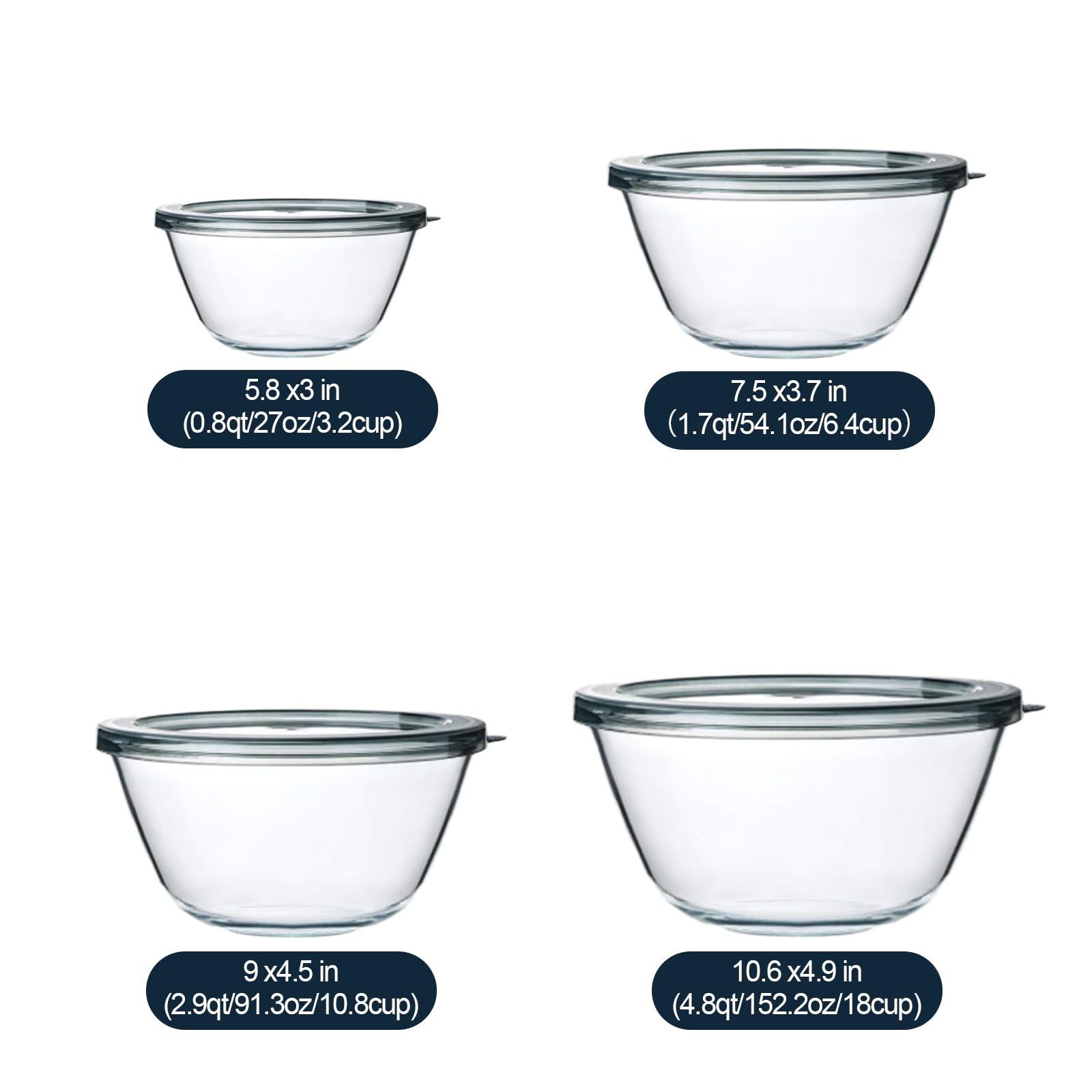 Ensaladera de vidrio M MCIRCO 1.7qt con tapa hermética, ideal para porciones