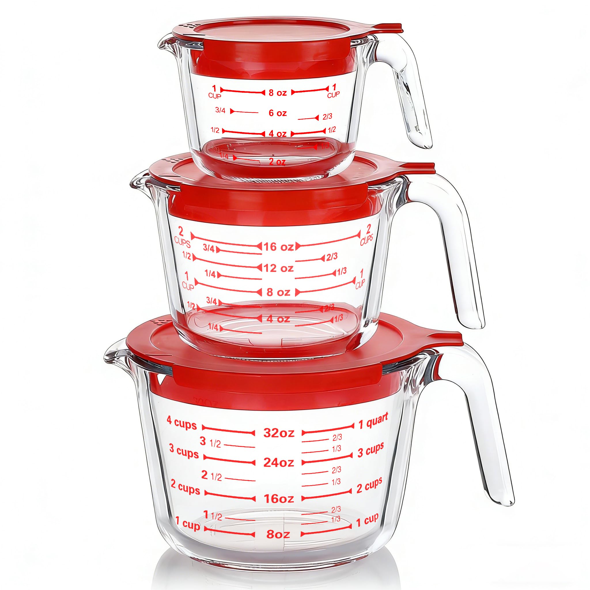 Conjunto M MCIRCO de tazas medidoras de vidrio con tapas para almacenar sin olores