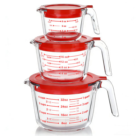 Conjunto M MCIRCO de tazas medidoras de vidrio con tapas para almacenar sin olores