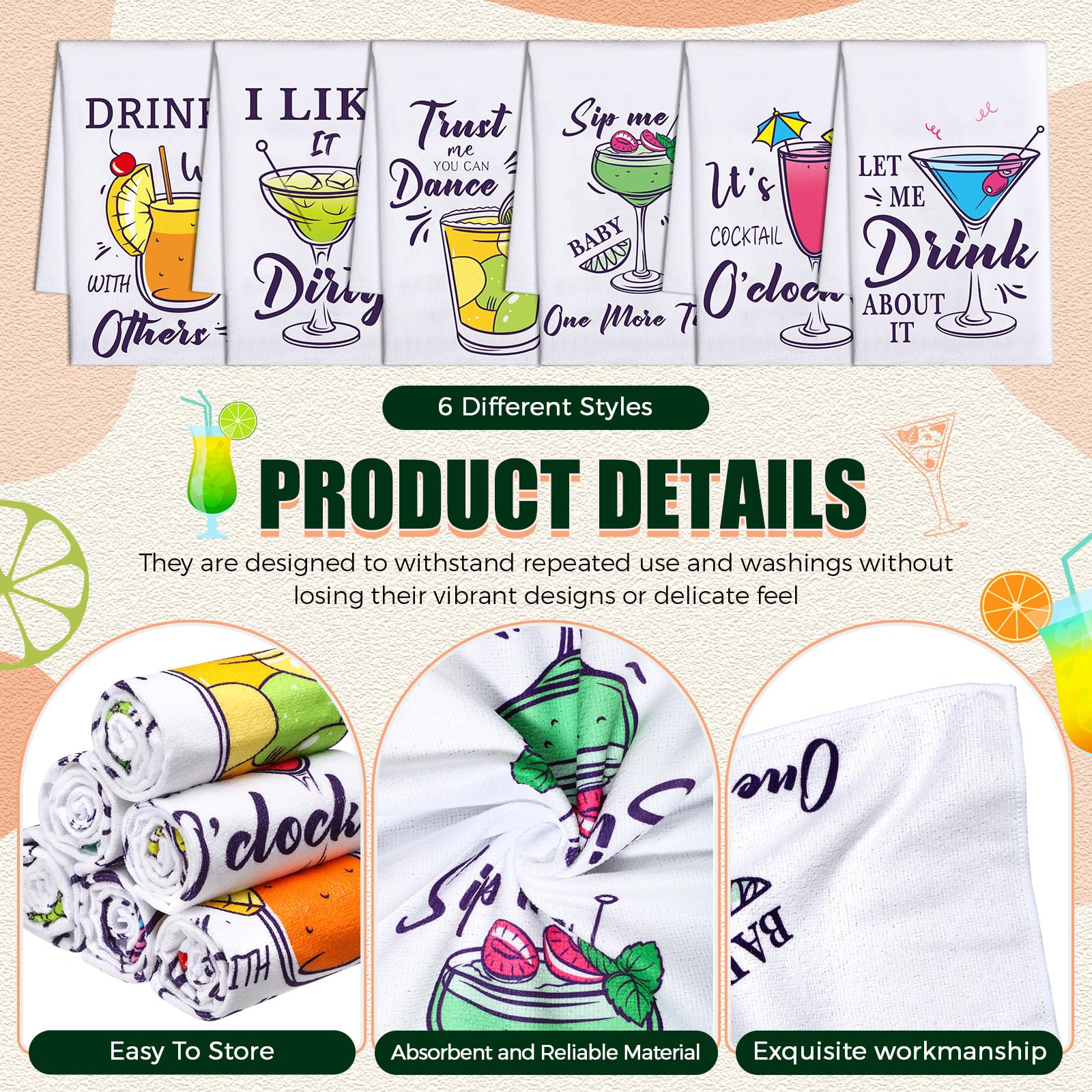 Toallas de barra Macarrie con motivos coctel para vasos