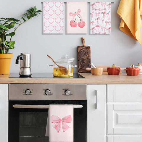 Macarrie toallas cocina lazo rosa uso diario y decoración