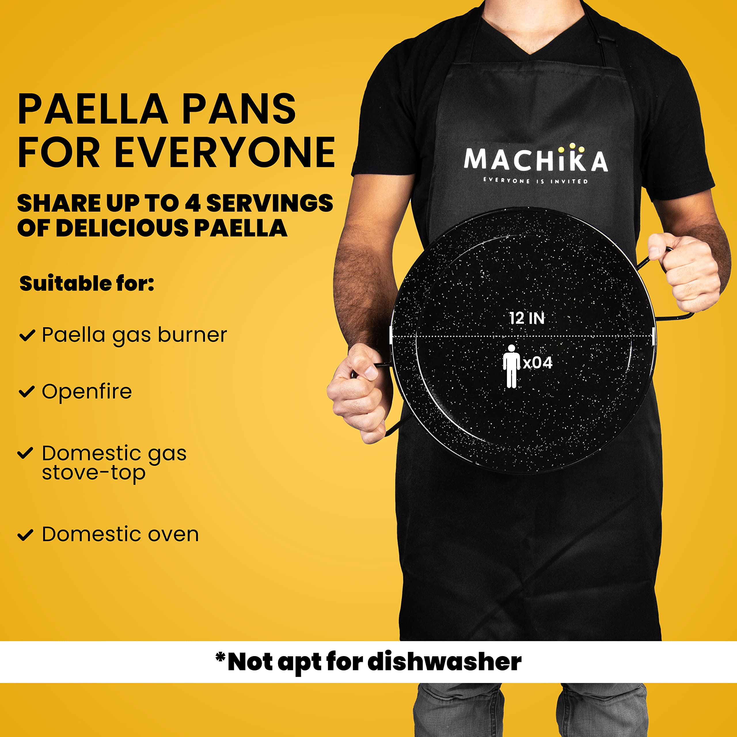 Machika paellera enamelada 12 pulgadas: cocción al aire libre para cenas al exterior.