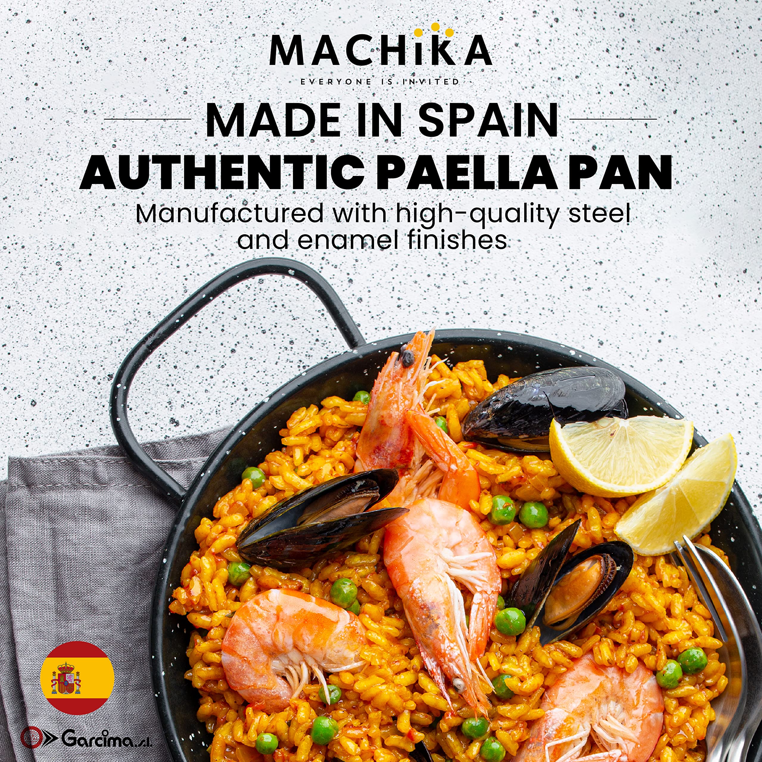 Paellera Machika enamelada 12 pulgadas: uso en cocina interior para platos de arroz.