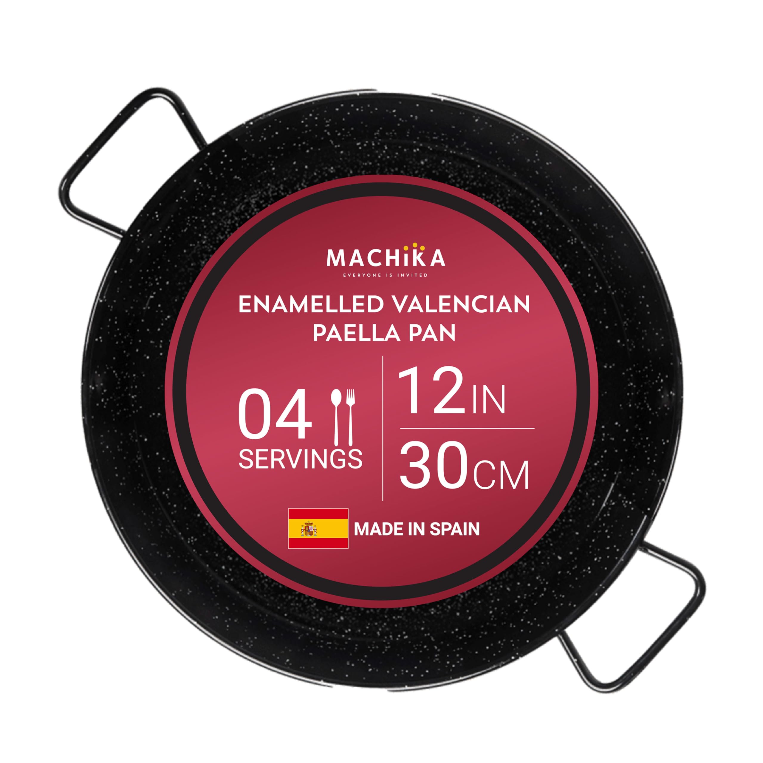 Paellera Machika enamelada 12 pulgadas: vista superior para cocinar hasta 4 porciones.