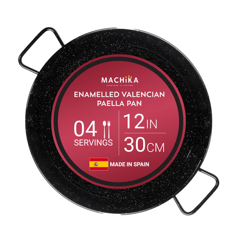 Paellera Machika enamelada 12 pulgadas: vista superior para cocinar hasta 4 porciones.