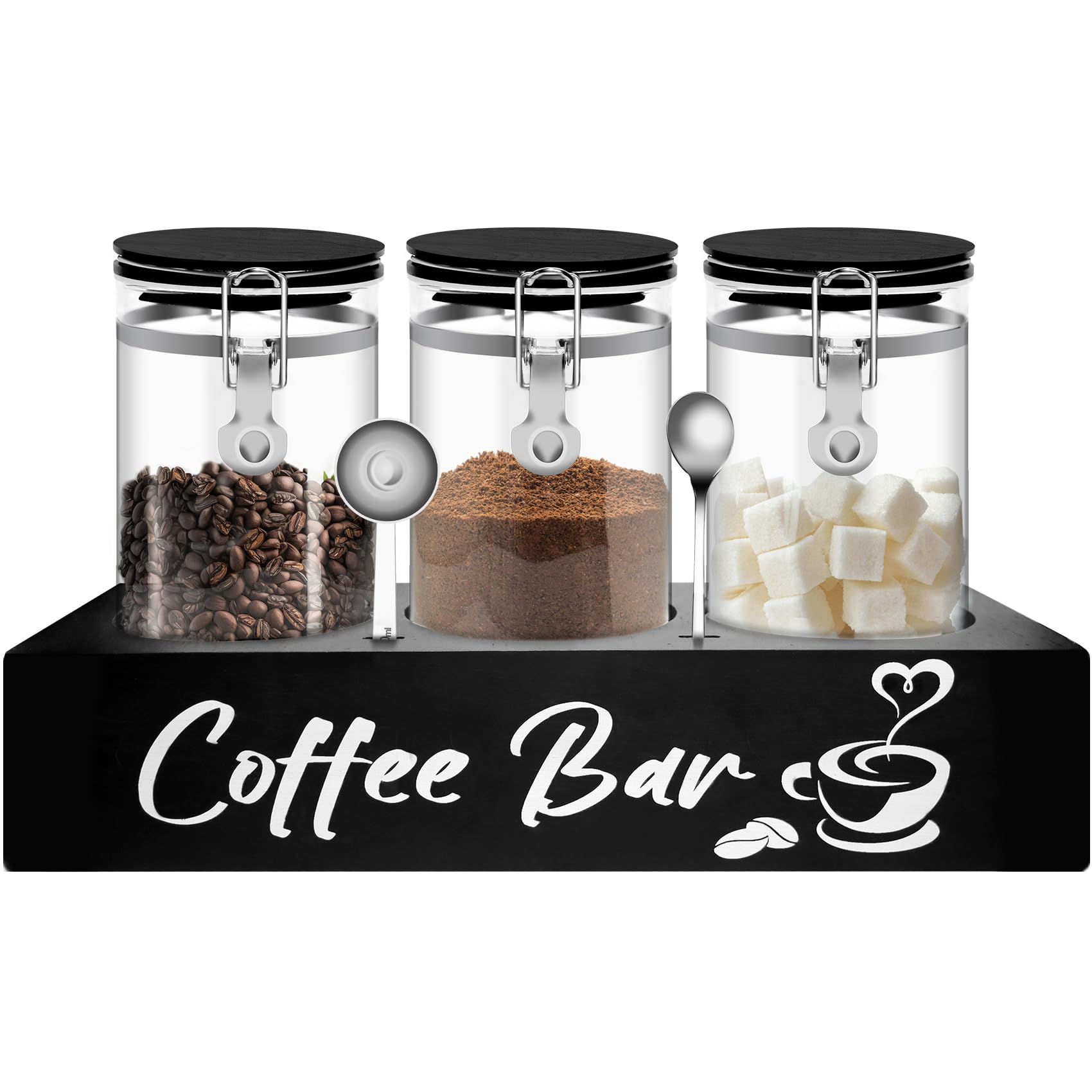 MACIFECI frascos de café en vidrio negro con tapa de bambú para conservar frescura