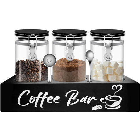 MACIFECI frascos de café en vidrio negro con tapa de bambú para conservar frescura