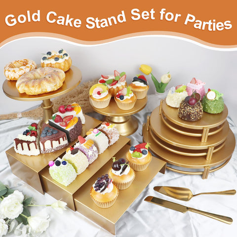 MACIFECI expositores oro 1, muestra cupcakes con brillo dorado